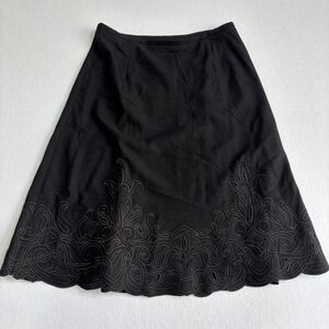 Talbots VTG Embroidered Wool Knee Length Skirt Women's 12 Black Scalloped Lined